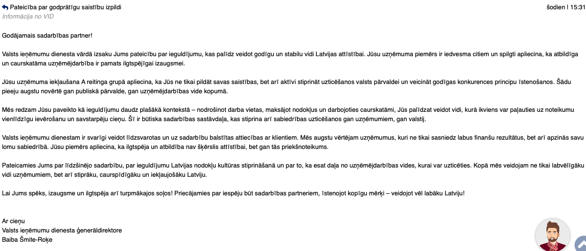 Lepojamies ar VID novērtējumu par godprātīgu uzņēmējdarbību